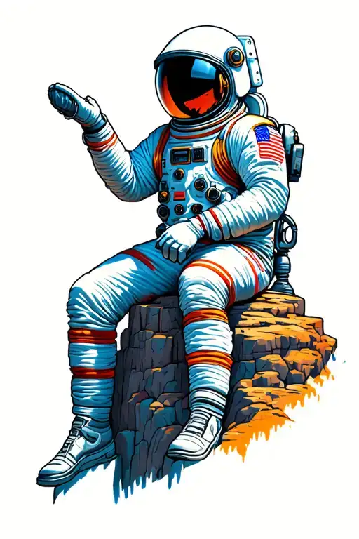 African American Astronaut Sitting On A Cliff