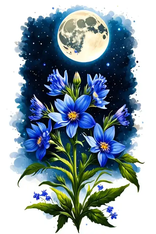 Bluebonnet Flower And Moon Surrounded