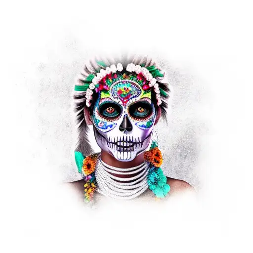 An Beautiful Indian Women With Dias De Los Muertos Calavera Face Paint
