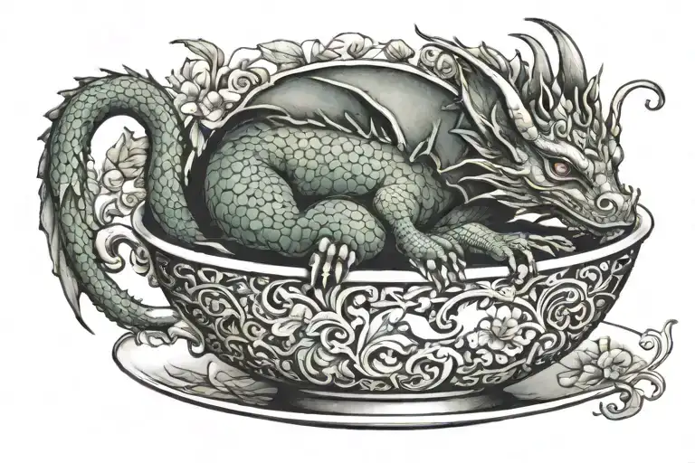 Cute Dragon Sleeping In Tea Cup