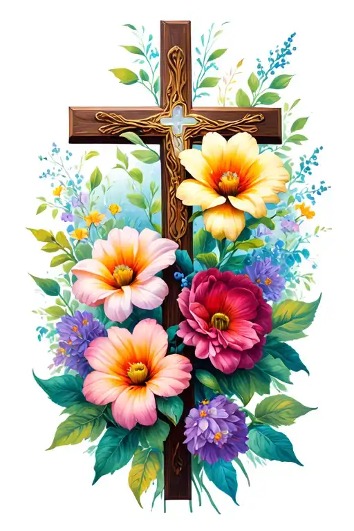Flowers And Crosses Jesus Cross