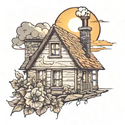 A House With A Flower Coming Out Of The Chimney And The Sun Inside The Window