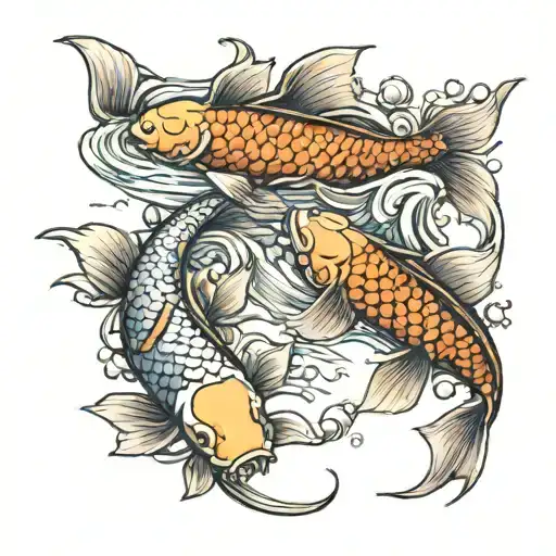 2 Koi Fish Swimming Around Each Other