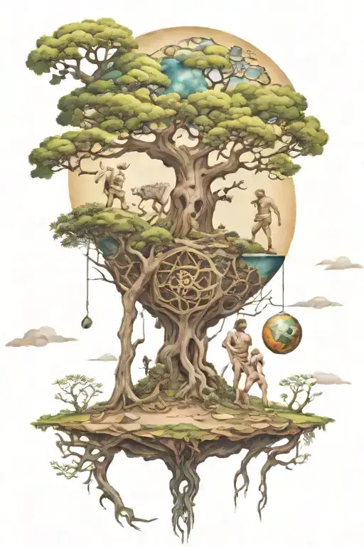 Atlas Carrying The World And Tree Of Life Tree Made