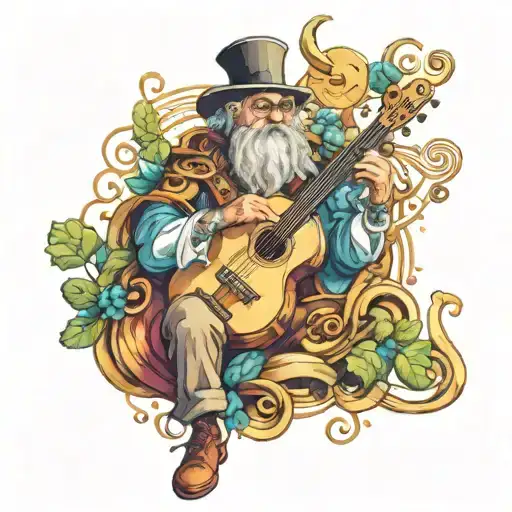 A Bard Playing A Magical Instrument Surrounded By Music Notes And Fantasy Elements