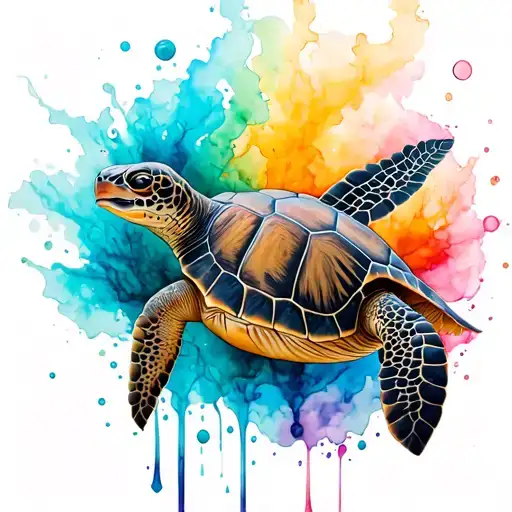 Sea Turtle With Watercolour Background