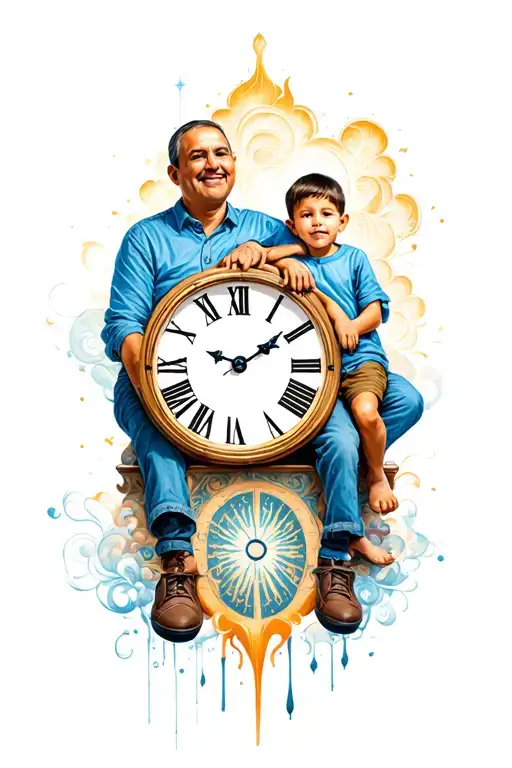 Clock Dad And Son Sitting