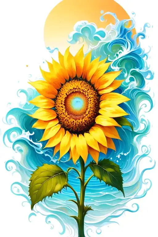 Sunflower In Wind Surrounded By Ocean