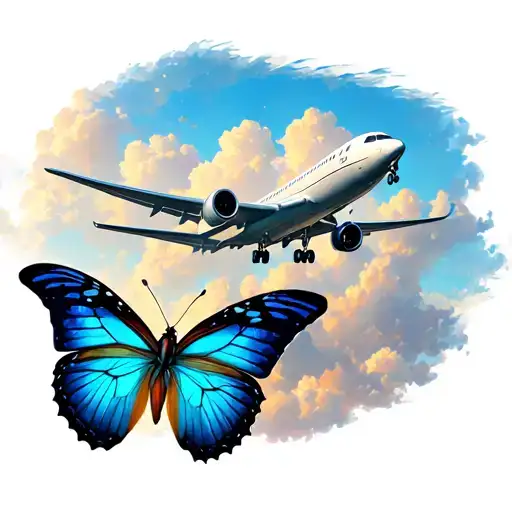 Butterfly And A Airplane Flying In The Sky Filled