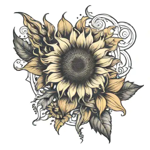 Sunflower With Steams And Gothic Lilies Forming A Sheikah Symbol On Bicep