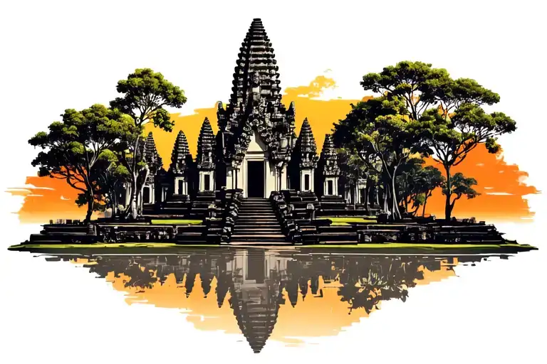 Angkor Camboda Skyline Minimal Line Art