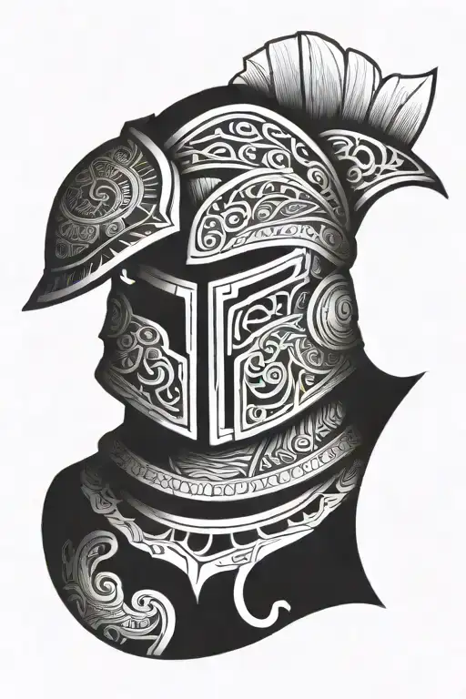 Tattoo Design Of A Spartan Shoulder Armor With Polynesian Designs Inside