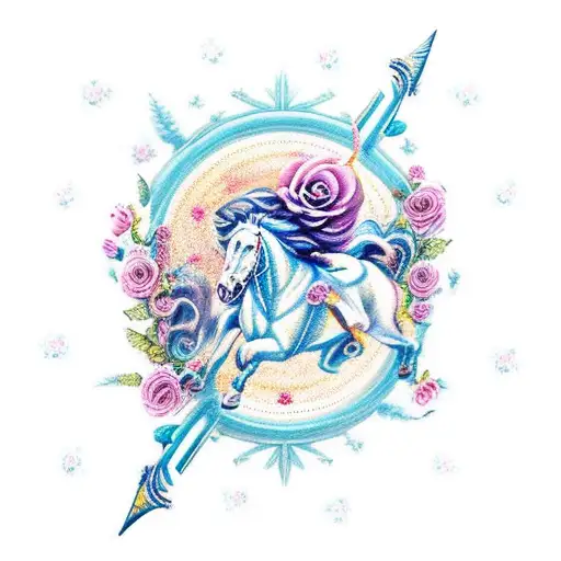 Sagittarius With Roses And Clouds