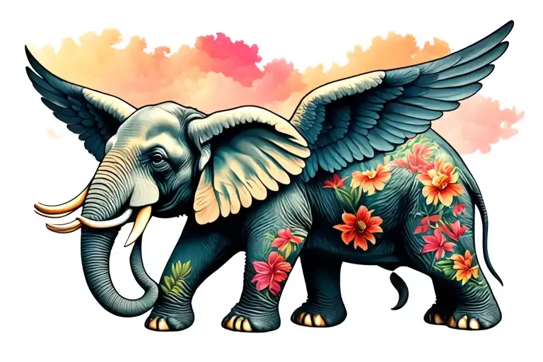 Elephant With Wings With Safari Jungle