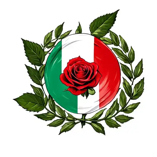 Rose With The Italian Flag Wrapped Around It And A Laurel Wreath In The Background
