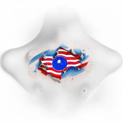 American Flag And Korean Flag Cut Diagonally Coming Out From Under Skin