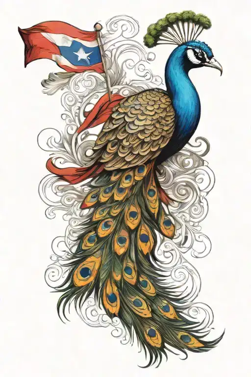 Peacock With Puerto Rican Flag