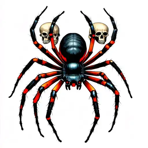 Black Widow Spider With Skulls Surrounded
