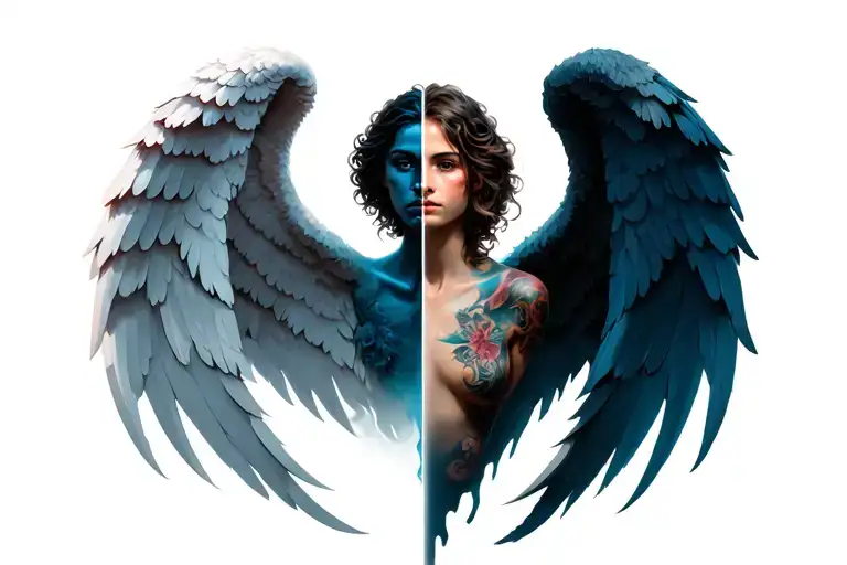 Whole Body Half Angel And Half Of The Angel Wings And A Demon Wing