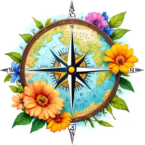 Map Flowers North Compass