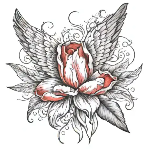 Tulip Flower With Angel Feather Wings And An Angel Halo