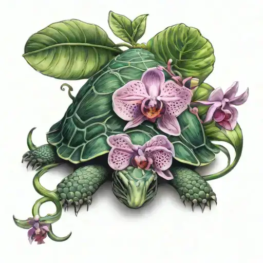 Orchid Surrounding Turtle With Words Like A Vine Wrapping