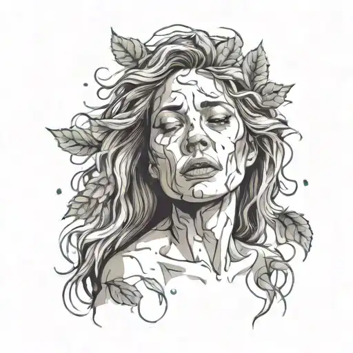 A Crying Woman With Flowing Hair But Tears Are Leaf