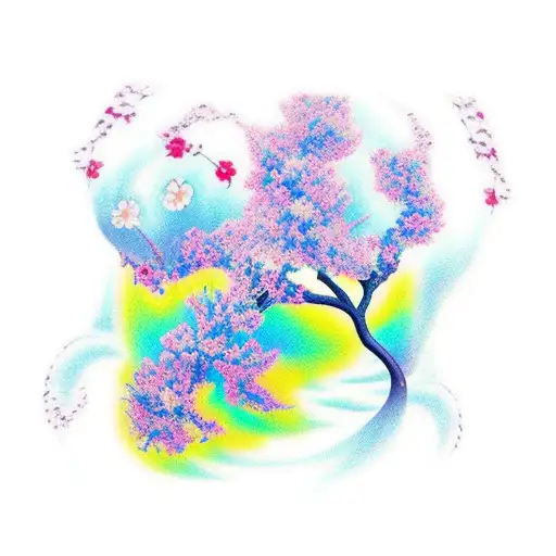 Koifish And Sakura Branch No Linework Color