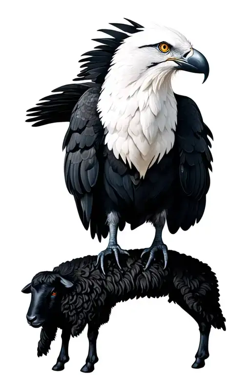 White Crow Standing On A Black Sheep