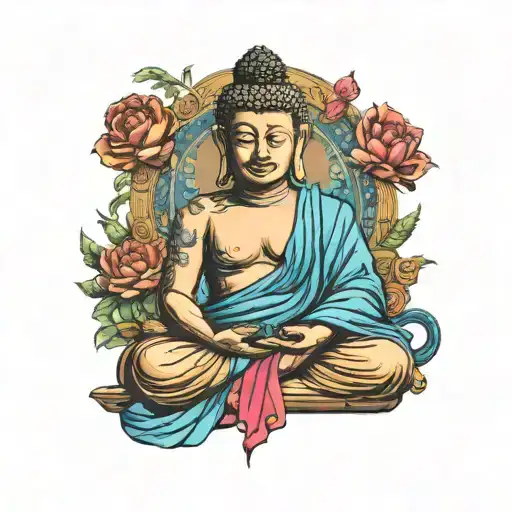 Buddha With A Aries Head Holding Ak 47 And Blue Bandanna
