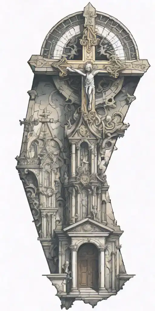 The Inside Of A Catholic Church With An Upside Down Cross Combined With Zelda Wind Waker