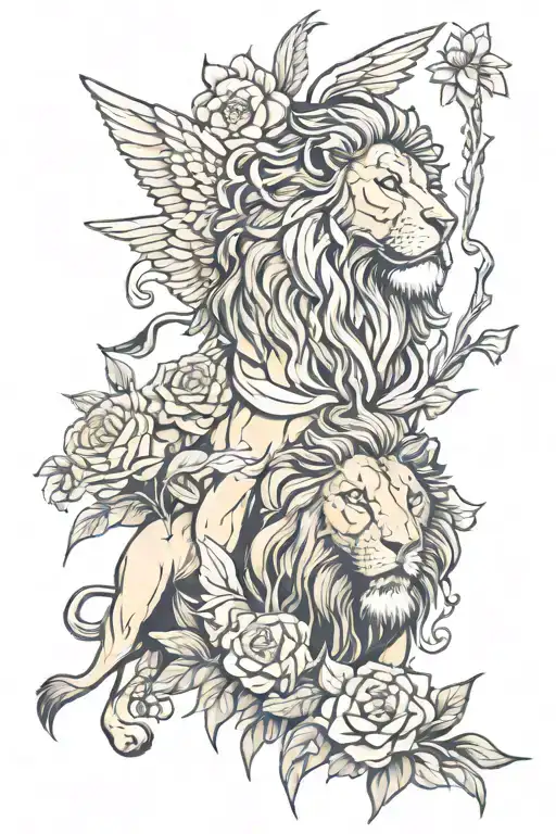 Lion And Flowers And Warrior Angel