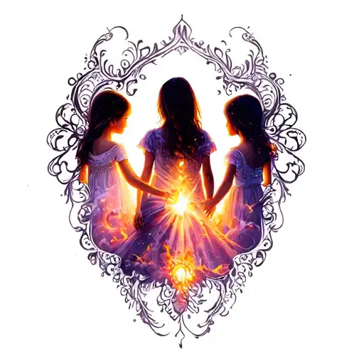 Silhouette Of Losing My 3 Daughters With Western Filigree And Destruction
