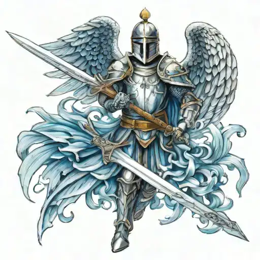 Knight Angel Holding A Sword