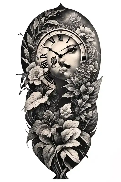 Woman And Nature And Time Clock