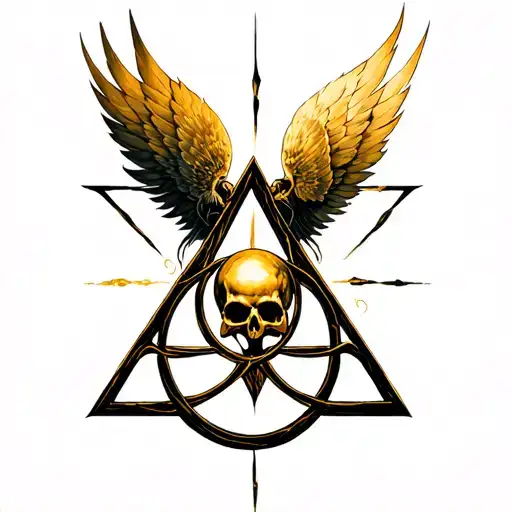 Deathly Hallows Symbol With Death Behind And A Golden Snitch On The Middle