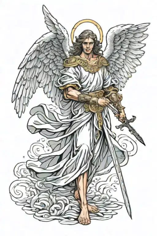 Full Body Angel In Robes With Sword