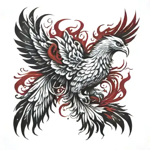 Black And White Image Of A Phoenix With Streaks Of Dark Red In It