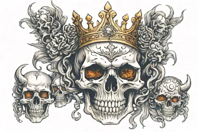 Skull Wearing A Crown Surrounded By Demons