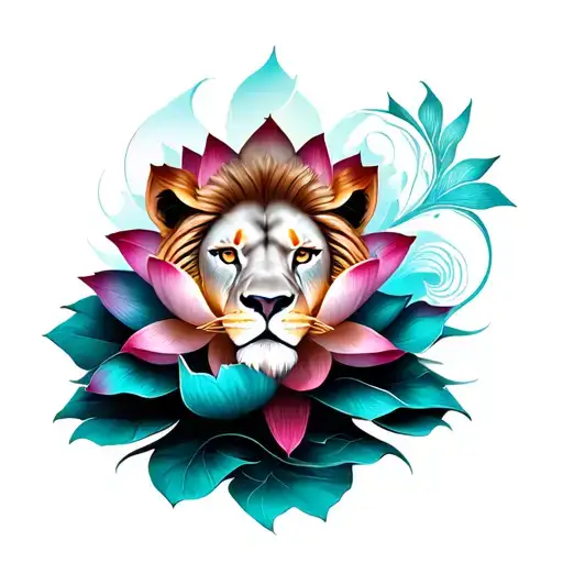 Lion And Lotus Flower