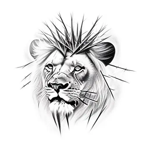 Cross With Crown Of Thorns Lion