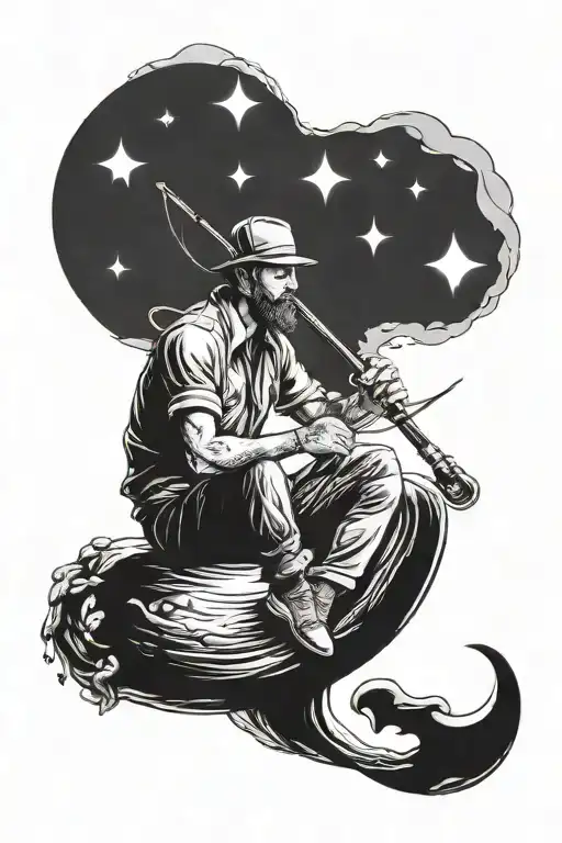 Man Sitting On Crescent Moon Fishing Rod