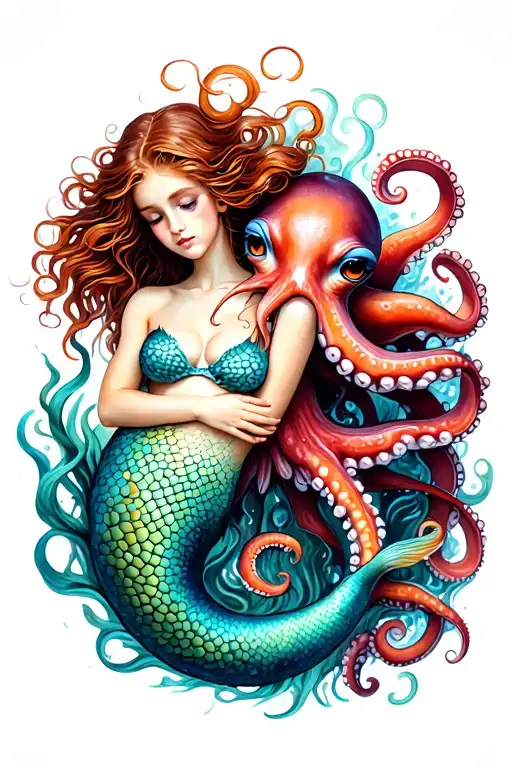 Mermaid And Octopus In Symbiosis