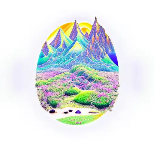 Psychedelic Nature Tattoo With Mountains And Landscape