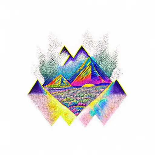 Psychedelic Nature Tattoo With Mountains And Landscape In Picasso's Starry Nights Style