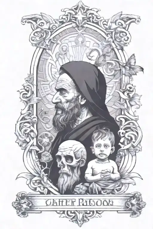 Father And Son With Religious Background And An Achor On The Bottom