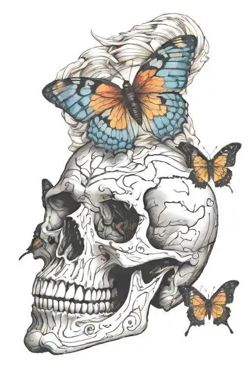 Broken Skull With Butterfly On It