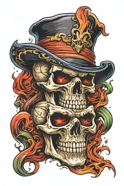 Flag Fire Skull With Jester Hat