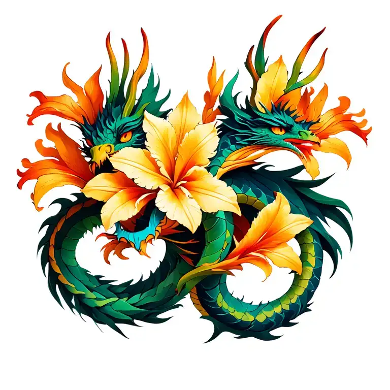 Gladiolus Flower Intertwined With Abstract Dragon