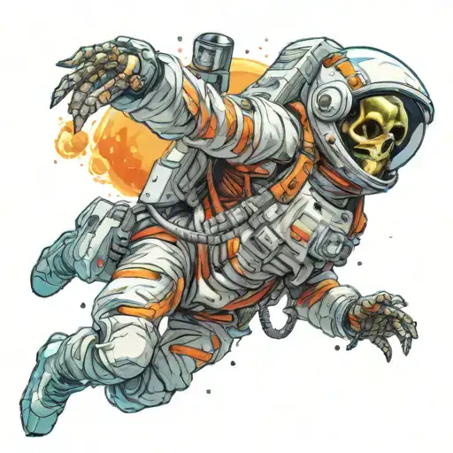 Skeleton Spacesuit Drifting In Space